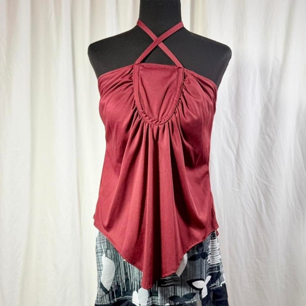 Vintage Handmade Burgundy Halter‎ Top XS/S